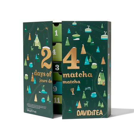 <p><strong>DavidsTea</strong></p><p>davidstea.com</p><p><strong>$65.00</strong></p><p>In addition to their classic calendar, for the third year in a row DavidsTea is also offering a matcha-filled countdown that will stun any green tea fan featuring 24 blends of their signature matcha including Gingerbread Matcha, Pumpkin Pie Matcha, Glitter Matcha, and Cream of Earl Grey Matcha.</p>