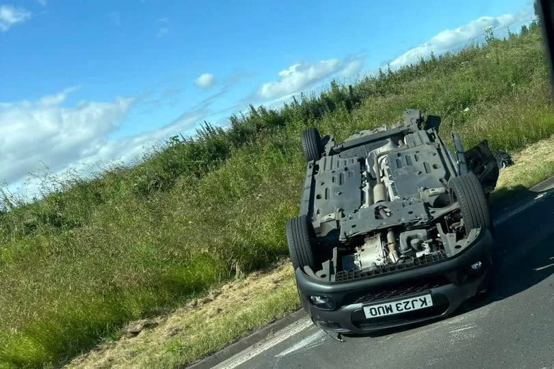 The car flipped onto its roof following the two-vehicle smash in Fife.