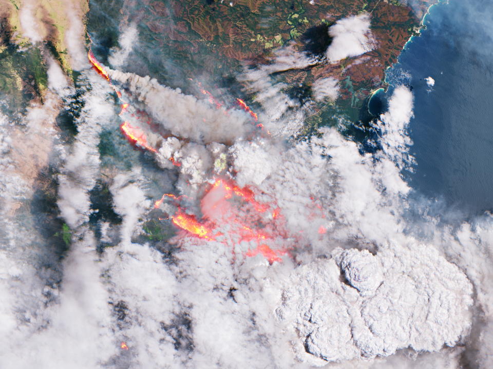 Smoke, flames and burn scars over the east coast of Australia, 31 December 2019 (issued 12 January 2020)