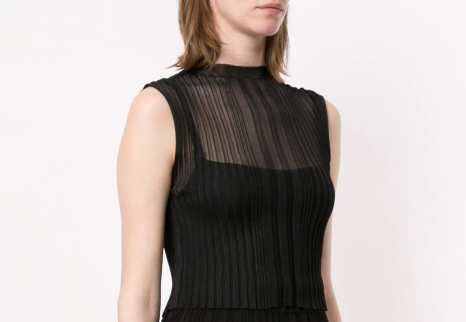 model wearing sheer Dion Lee top