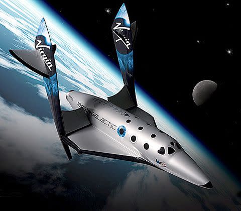 The second spaceship design of the Virgin Galactic which will take Kutcher (among others) into space. Each trip will hold six passengers. Credit: Virgin Galactic.