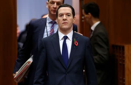 Britain's Chancellor of the Exchequer George Osborne arrives at a European Union finance ministers meeting in Brussels November 7, 2014. REUTERS/Francois Lenoir