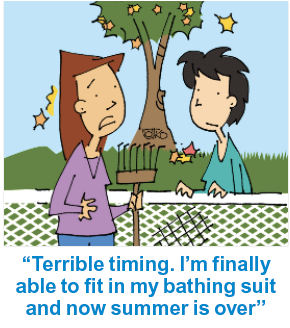 Autumn jokes: A women jokes that she is now bathing suit ready 