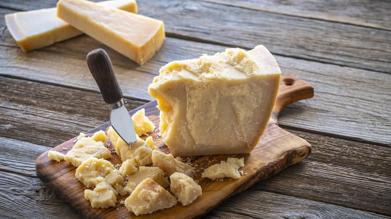 a block of Parmesan cheese