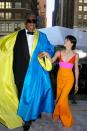 <p>Talley was known for his love of bespoke black tie and colourful, couture kaftans – which he often wore together for red carpet events. Here, he is accompanied by actor Selma Blair in equally eye-popping colours. </p>