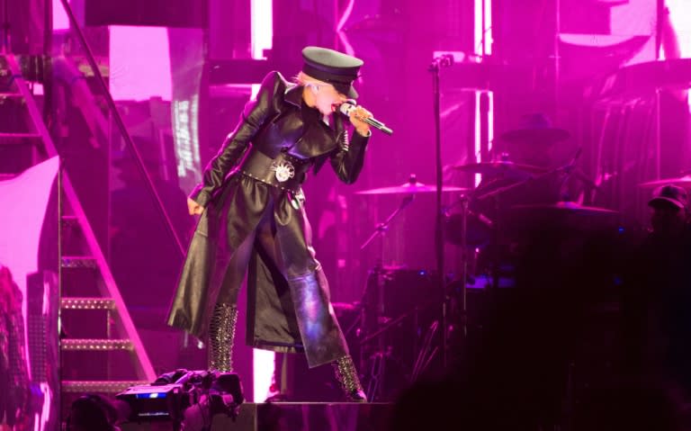 US pop singer Lady Gaga performs on stage at the Coachella Valley Music And Arts Festival in Indio, California on April 15, 2017