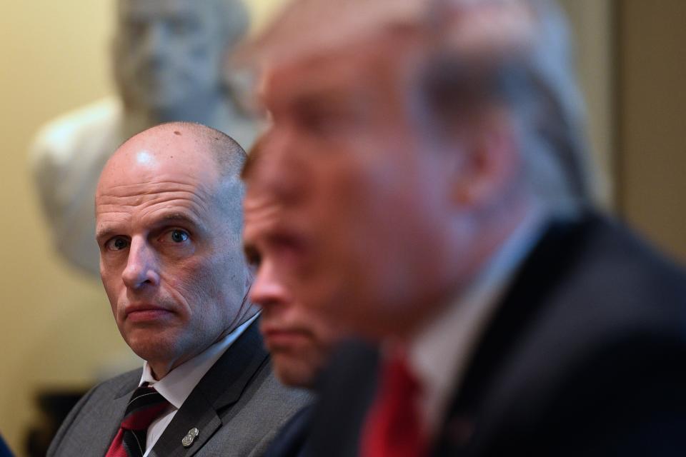Acting ICE Director Ronald Vitiello listens as President Trump talks about the border on Feb. 1. (Photo: Jim Watson/ AFP/Getty Images)