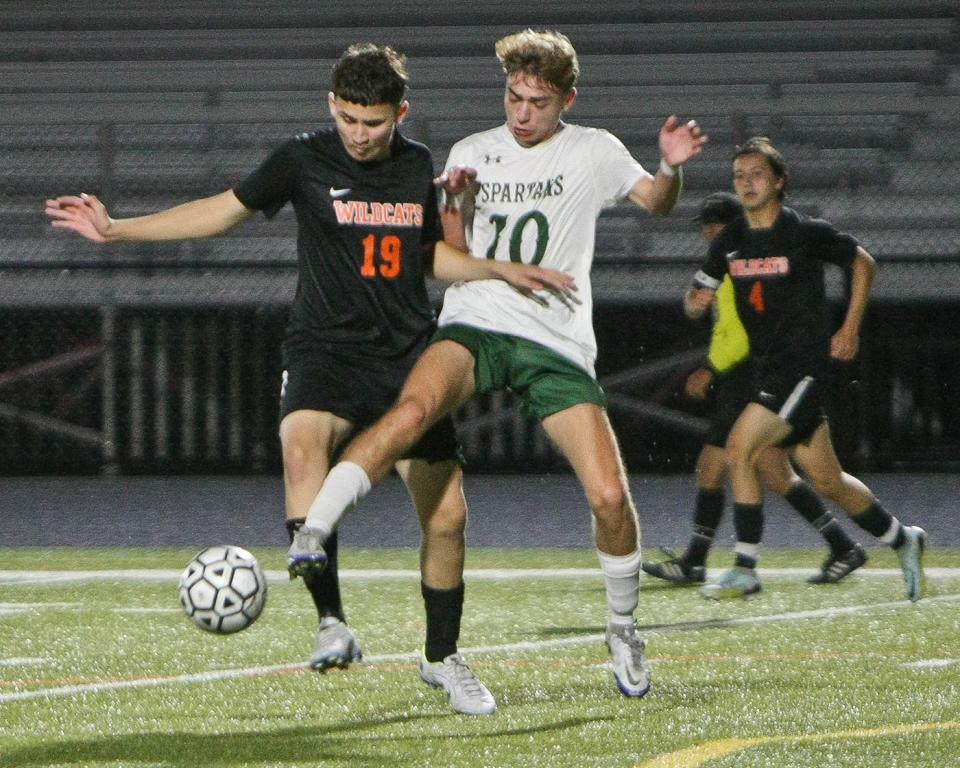 In this TGN file photo, Gardner's Fabio Carvalho defends against Oakmont's Liam Mullane during a late September game at Watkins Field in Gardner.
