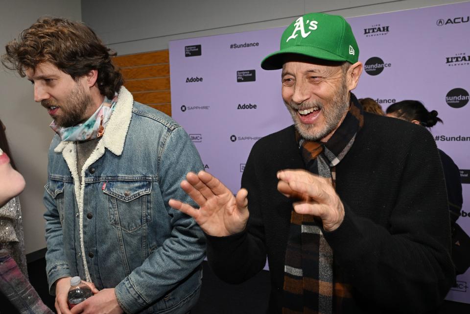Jon Heder (Napoleon Dynamite) and Jon Gries (Uncle Rico) talk with media as members of the movie “Napoleon Dynamite” gather at Sundance in Park City for a special showing at The Ray Theatre on Wednesday, Jan. 24, 2024. | Scott G Winterton, Deseret News