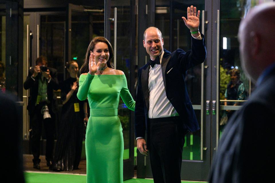 Prince William and Kate Middleton greet celebrities and award-winners in Boston.