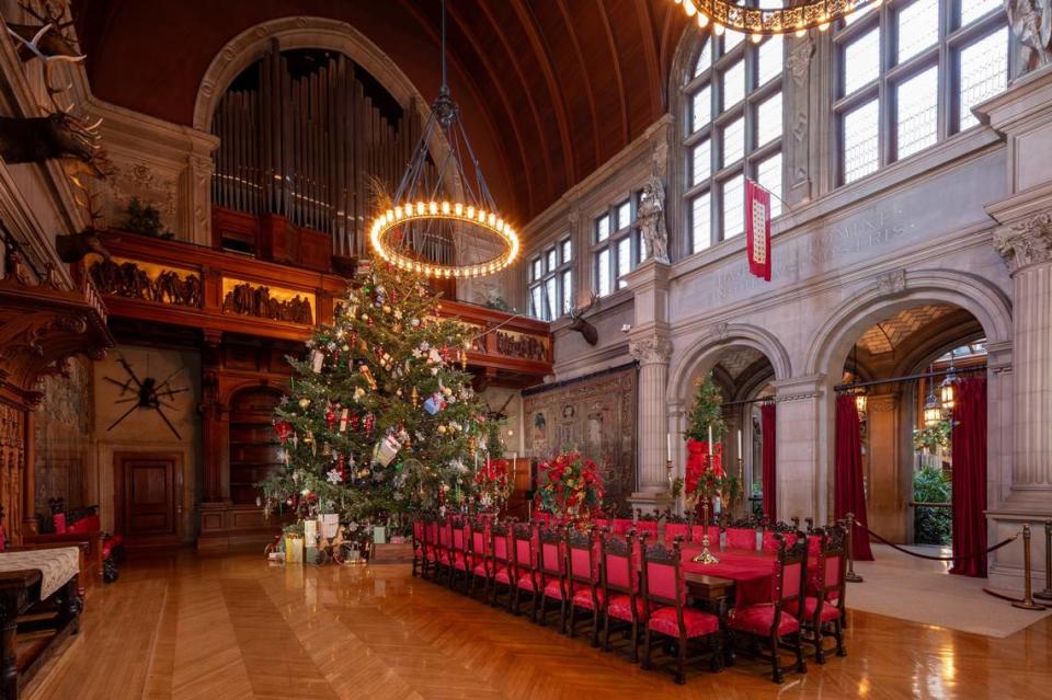 The 2023 Banquet Hall Christmas tree in Biltmore House.