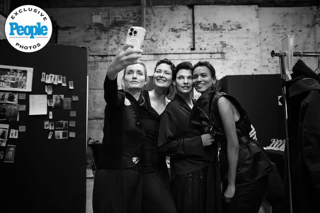 <p>Lewis Mirrett</p> Amber Valletta, Shalom Harlow, Linda Evangelista and Liya Kebede in Donna Karan New York campaign BTS