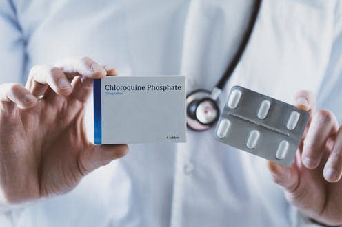 <span class="caption">Chloroquine is an anti-malarial drug.</span> <span class="attribution"><a class="link " href="https://www.shutterstock.com/image-photo/doctor-holding-chloroquine-phosphate-drug-1671796519" rel="nofollow noopener" target="_blank" data-ylk="slk:baranq/ Shutterstock;elm:context_link;itc:0;sec:content-canvas">baranq/ Shutterstock</a></span>