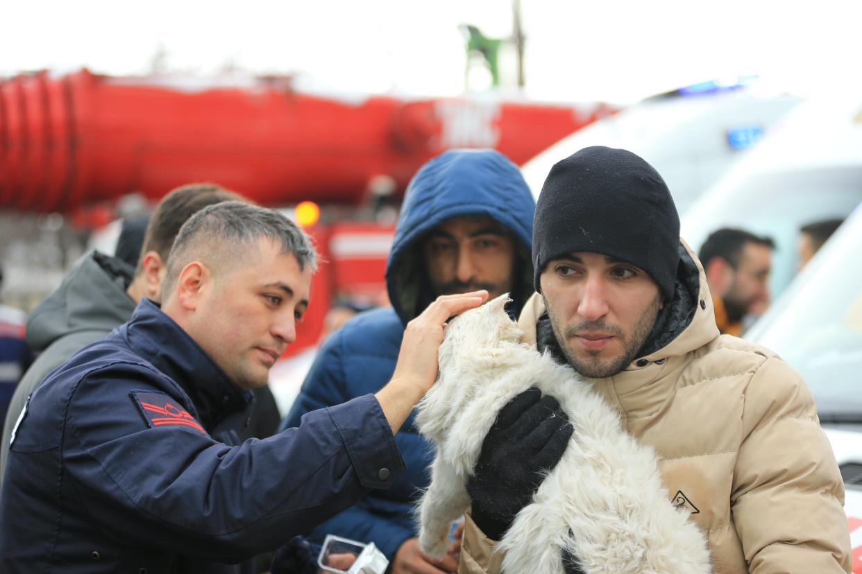 A cat rescued under rubble in Turkiye’s Diyarbakir (Anadolu Agency via Getty Images)