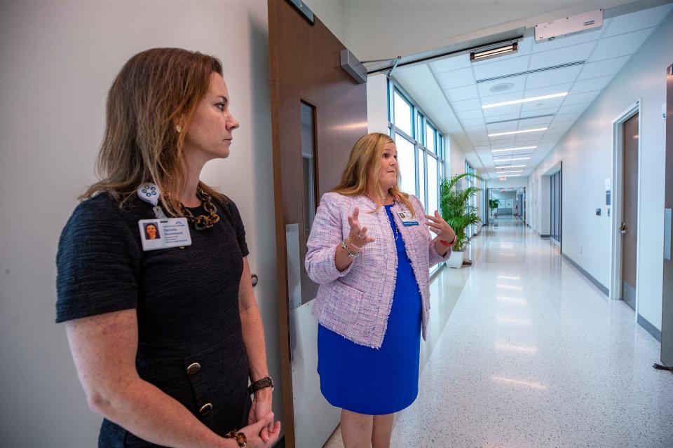 Danielle Drummond , President and CEO of Lakeland Regional Health and Alice Nuttall AVP Behavioral Health give a tour of the new Harrell Family Center for Behavioral Wellness in Lakeland Fl. Tuesday August 16,  2022. Lakeland Regional Health has finished construction of its new Center for Behavioral Health and Wellness on its main campus. ERNST PETERS/ THE LEDGER