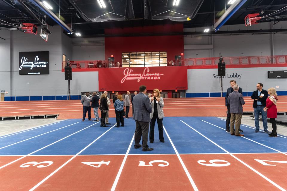 The track at the new Alachua County Sports and Events Center in Celebration Pointe was dedicated on Saturday in honor of the late Jimmy Carnes.