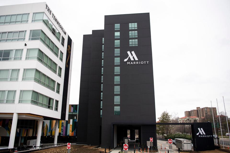 The new Marriott hotel opening next to The Tennessean hotel at the corner of Clinch Avenue and Henley St. in downtown Knoxville on Friday, Jan. 21, 2022.