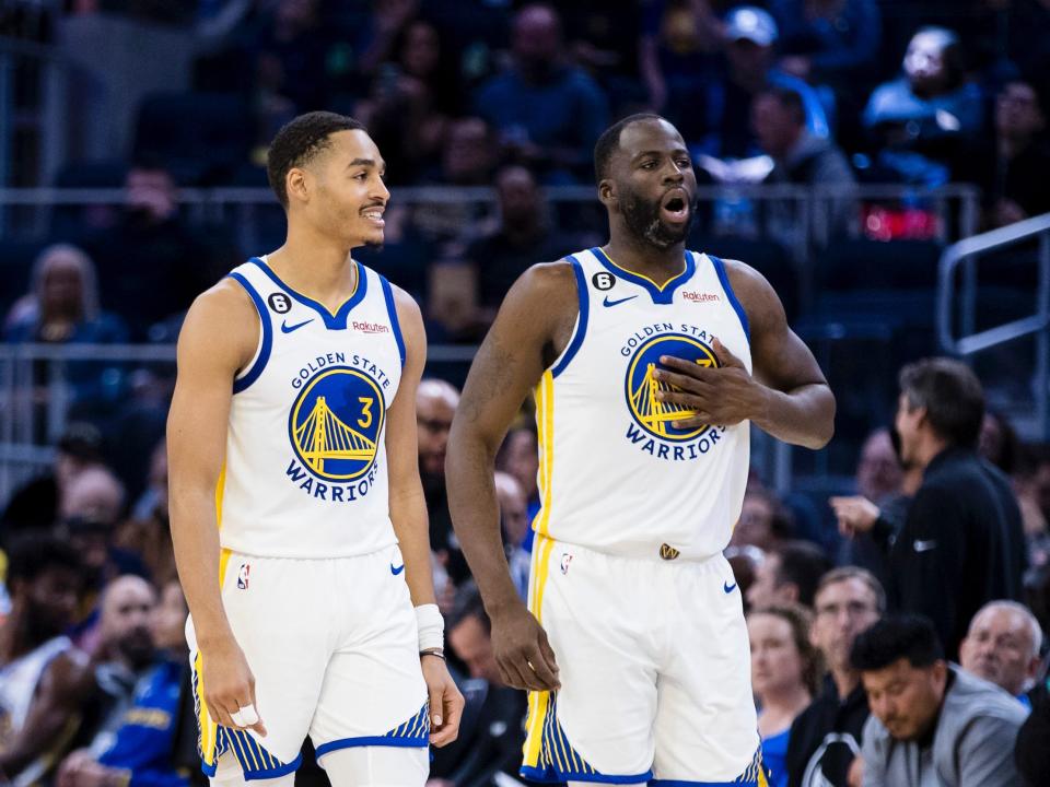 Draymond Green (right) and Jordan Poole of the Golden State Warriors.