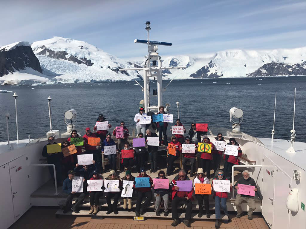 The anti-Trump protesters are preparing to march on board an expedition ship in the Antarctic: Linda Zunas