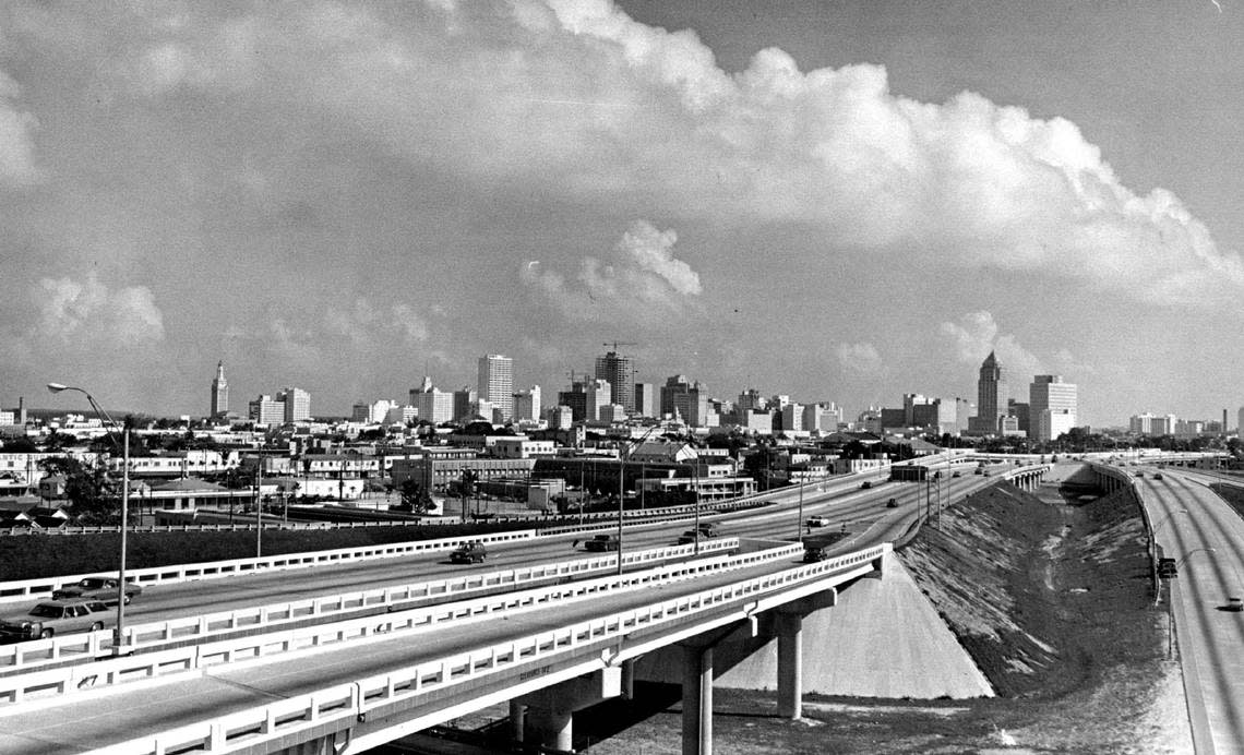 View of downtown Miami skyline in 1972 from 836 and I-95.