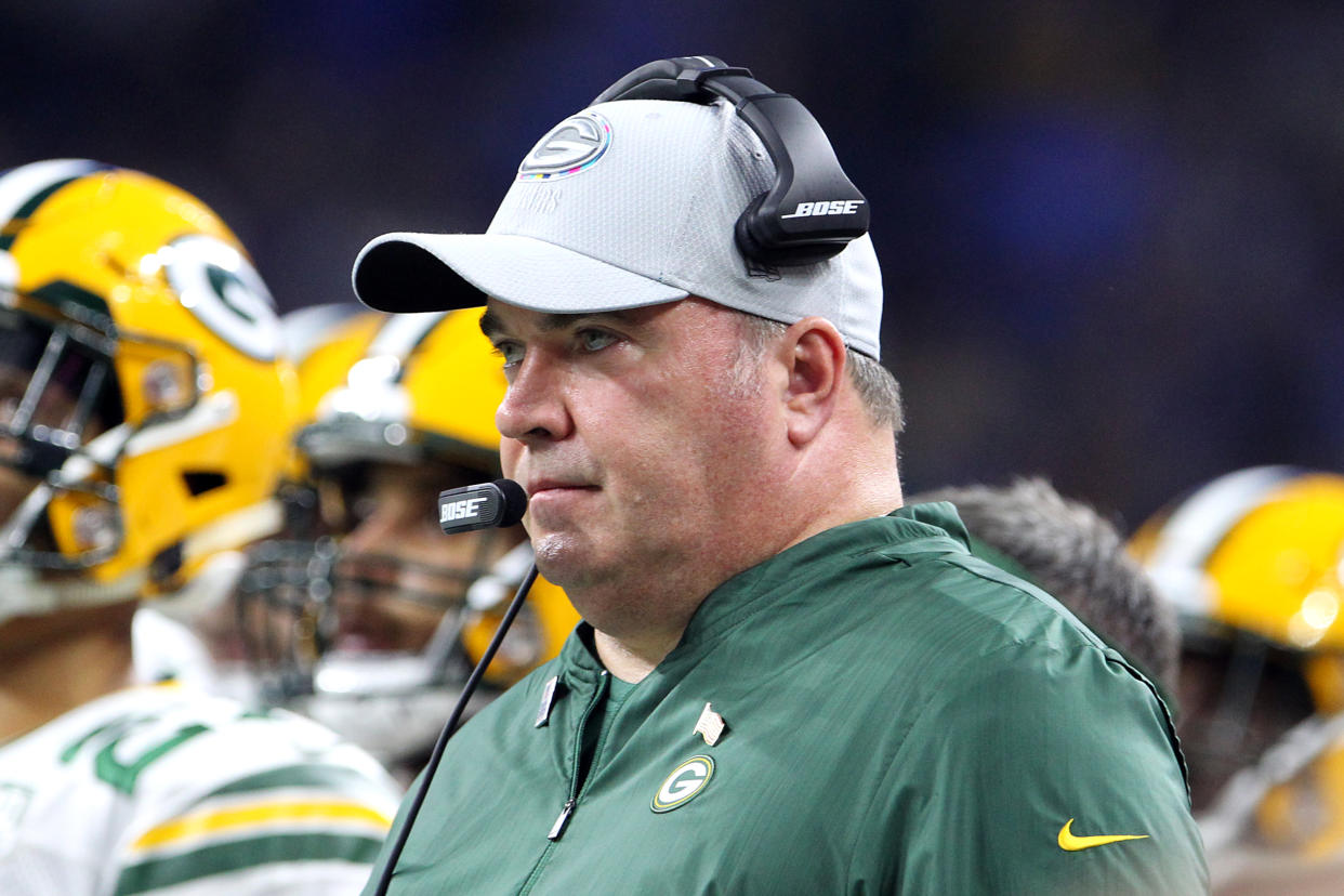 Former Packers head coach Mike McCarthy was involved in an incident with officials at his stepson’s high school basketball playoff game, which was described as a “verbal tirade.” (Amy Lemus/Getty Images)