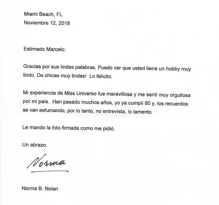 Norma Nolan, de puño y letra: la carta que le escribió al fundador de Glamour Argentino 