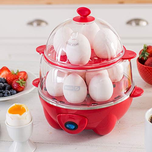 Dash DEC012RD Deluxe Rapid Cooker Electric for Hard Boiled, Poached, Scrambled Eggs, Omelets, Steamed Vegetables, Seafood, Dumplings & More, 12 capacity, with Auto Shut Off Feature Red