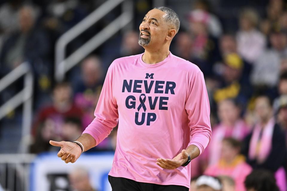 Michigan head coach Juwan Howard reacts against Rutgers during the first half at Crisler Center on Saturday, Feb. 3, 2024 in Ann Arbor. Michigan blew a double-digit lead and lost 69-59.