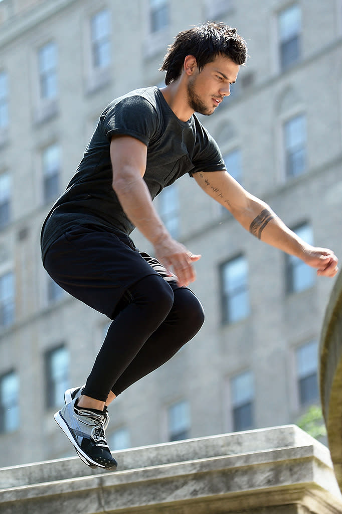 Taylor Lautner on location for "Tracers" in the Upper West Side.