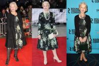 <p>Hellen Mirren <a rel="nofollow" href="https://www.yahoo.com/style/shop-your-closet-c1418253146790.html" data-ylk="slk:recycling her dresses.;elm:context_link;itc:0;sec:content-canvas;outcm:mb_qualified_link;_E:mb_qualified_link;ct:story;" class="link  yahoo-link">recycling her dresses. </a></p>