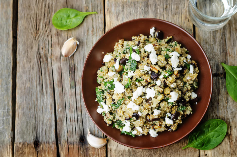 Quinoa Salad With Goat’s Cheese, Basil, and Crispy Prosciutto