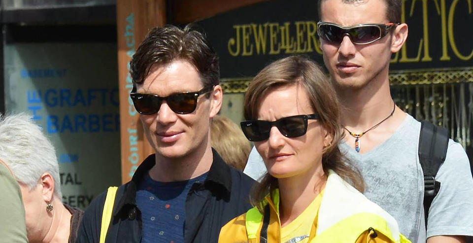 Cillian Murphy and wife Yvonne watch break-dance buskers on August 14, 2014 in Dublin, Ireland. (WENN Rights Ltd / Alamy Stock Photo)