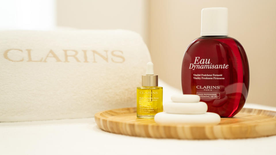 Clarins's plant-enriched products used for pre- or post-flight facials