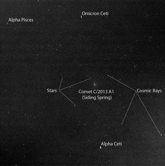 NASA's Mars Exploration Rover Opportunity obtained this view of comet C/2013 A1 Siding Spring as it hurtled past Mars on Oct. 19, 2014.