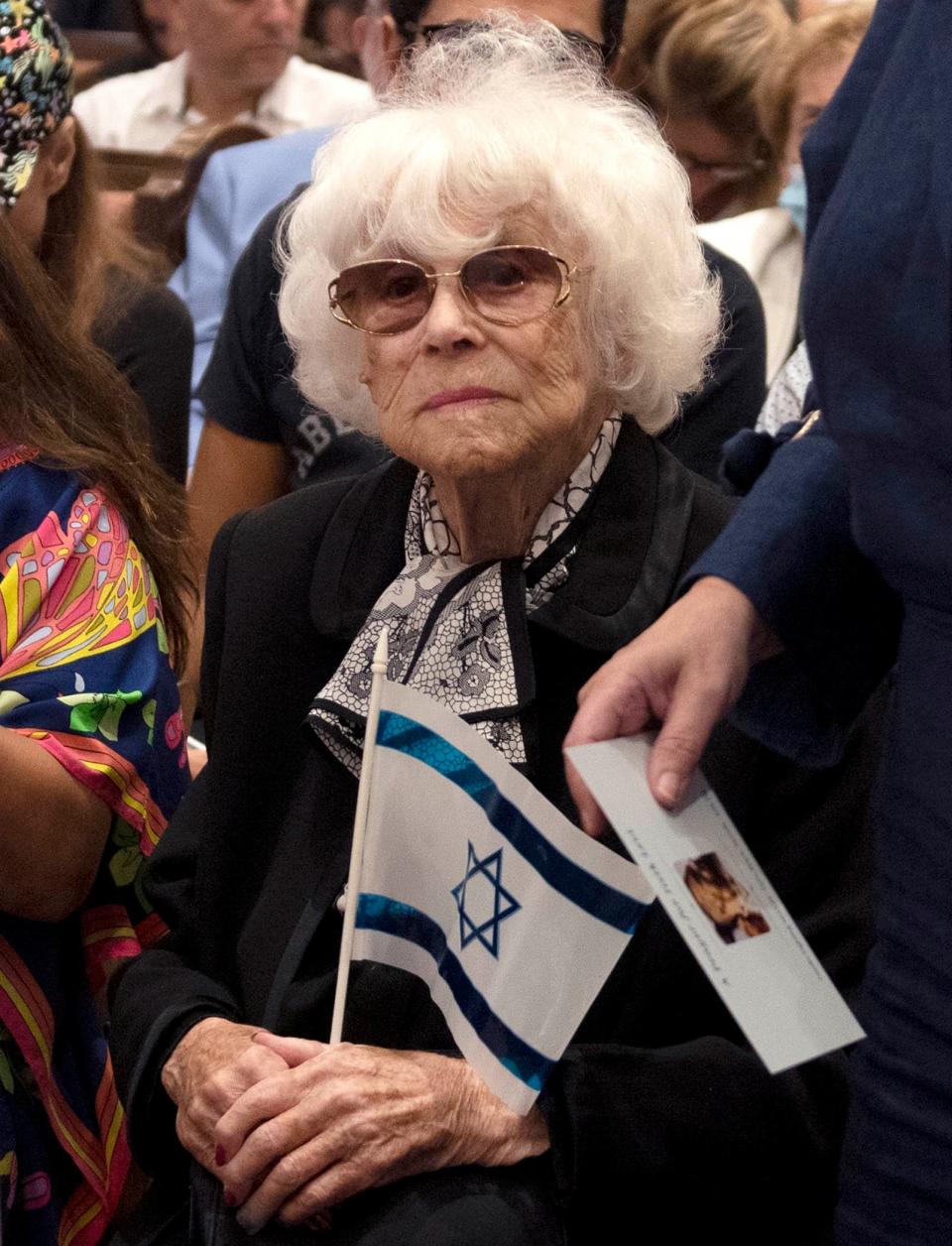 Holocaust survivor Jacqueline Goldman of Palm Beach attends the We Stand with Israel event last October at Palm Beach Synagogue to show support for Israel following the Oct. 7 attack on the country by Hamas militants.