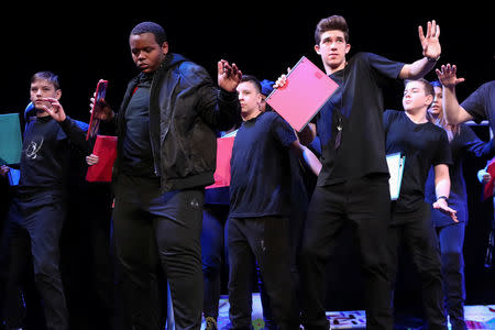 Cast members from the musical "Hemophilia: The Musical" perform during rehearsal in New York City, U.S., November 12, 2018. REUTERS/Shannon Stapleton