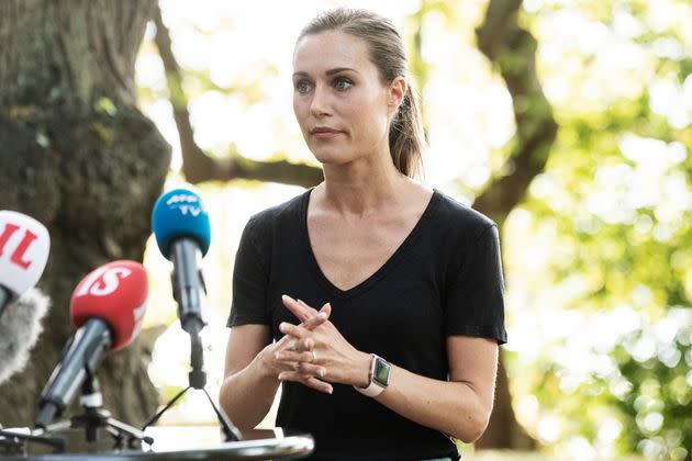 Finland Prime Minister Sanna Marin holds a press conference in Helsinki on Aug. 19. (Photo: Roni Rekomaa/Lehtikuva via Associated Press)