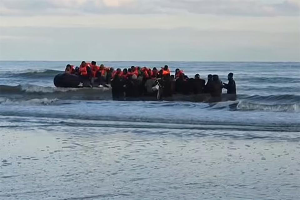 Footage from BBC News shows migrants in small boat at Dunkirk last Tuesday morning after French coast guard announced  five people had died (BBC)