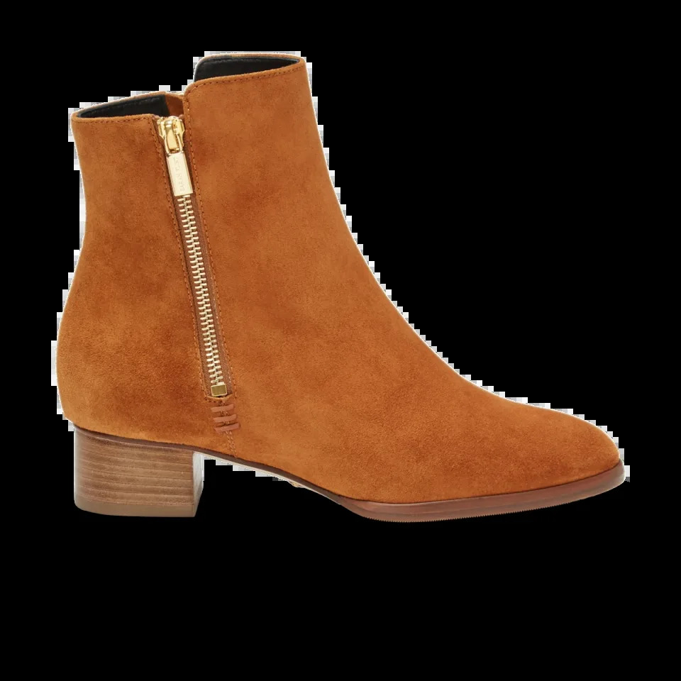 Perfect Zip Bootie 30 in Cognac Suede