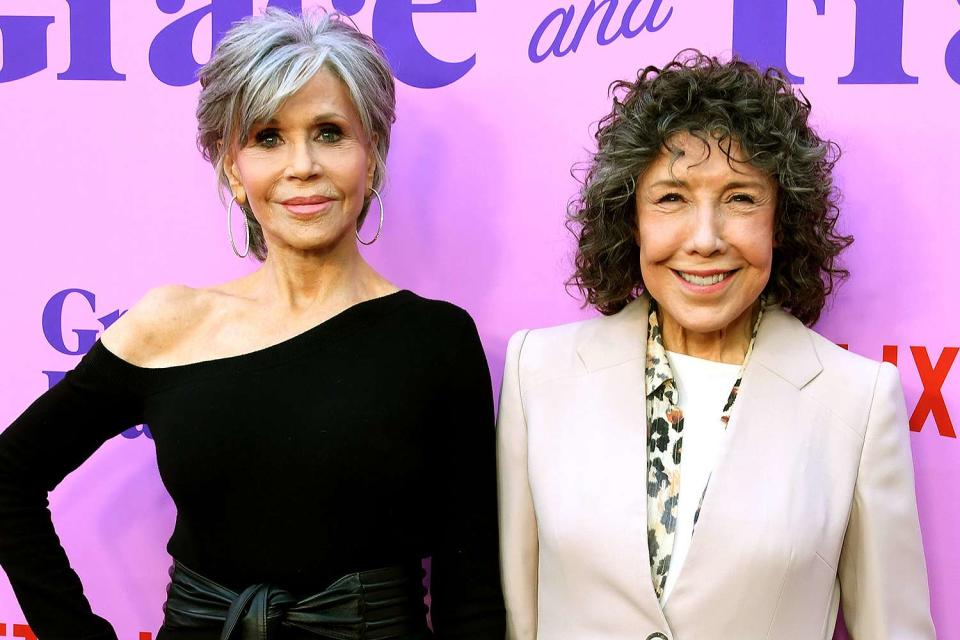 <p>Jon Kopaloff/Getty Images</p> Jane Fonda and Lily Tomlin attend the Los Angeles Special FYC Event for Netflix