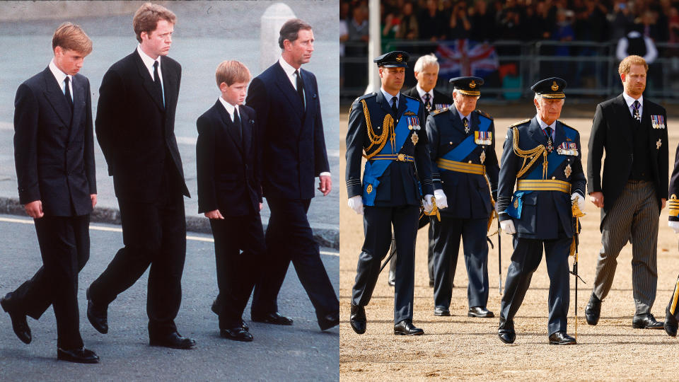 Then and now: the the procession for Princess Diana in 1997 and Queen Elizabeth II's in 2022.