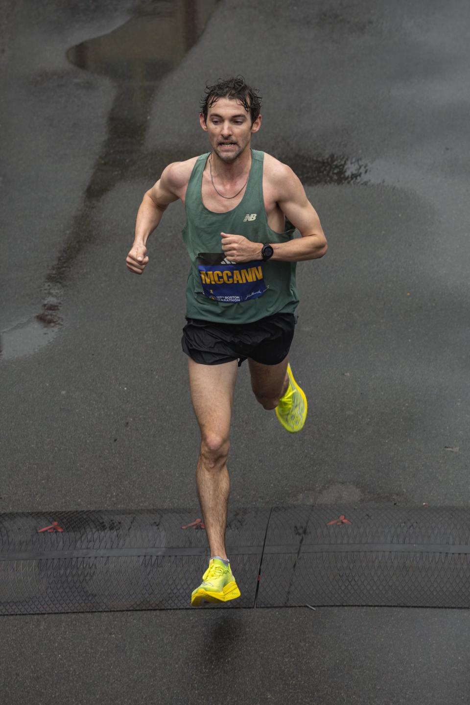 Westerly's Andrew McCann at the finish of the Boston Marathon, placing 32nd out of 30,000 runners.