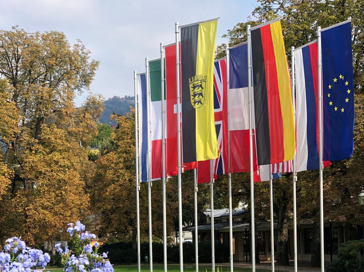 Flag day: Baden Baden in Germany, one of the few countries still open to British travellers this autumn (Simon Calder)