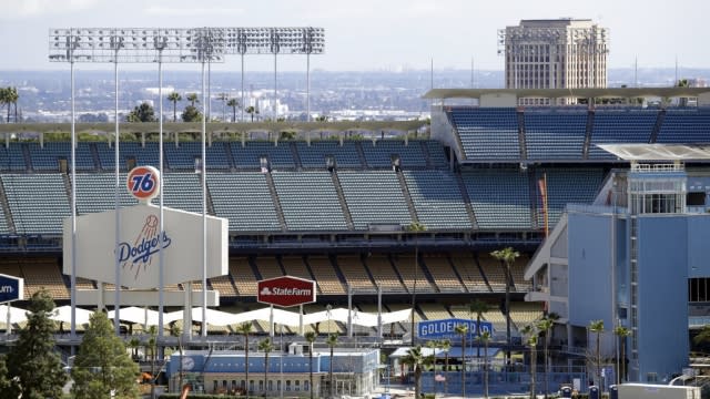 Exterior of Dodgers Stadium, home of the Los Angeles Dodgers baseball team, in Los Angeles.