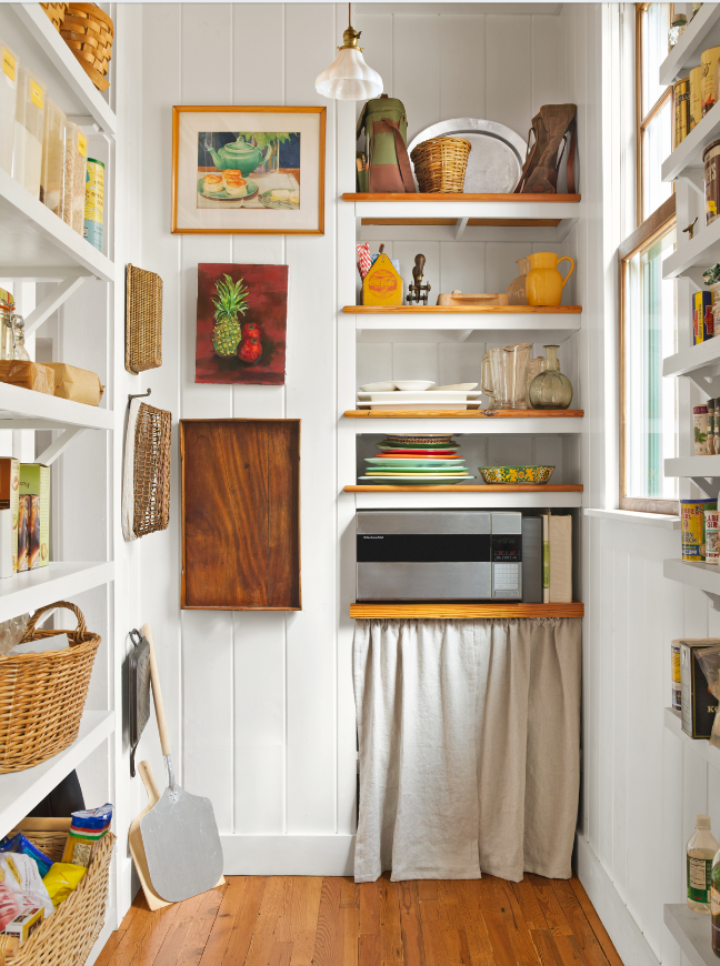 yellow and white kitchen pantry