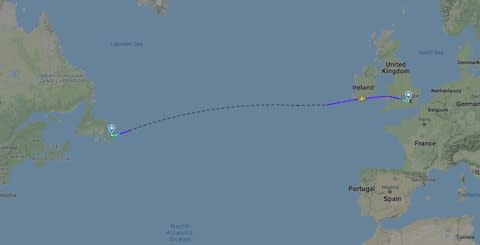 AC823 on its hop, skip and a jump from London to St John's - Credit: FlightRadar24.com