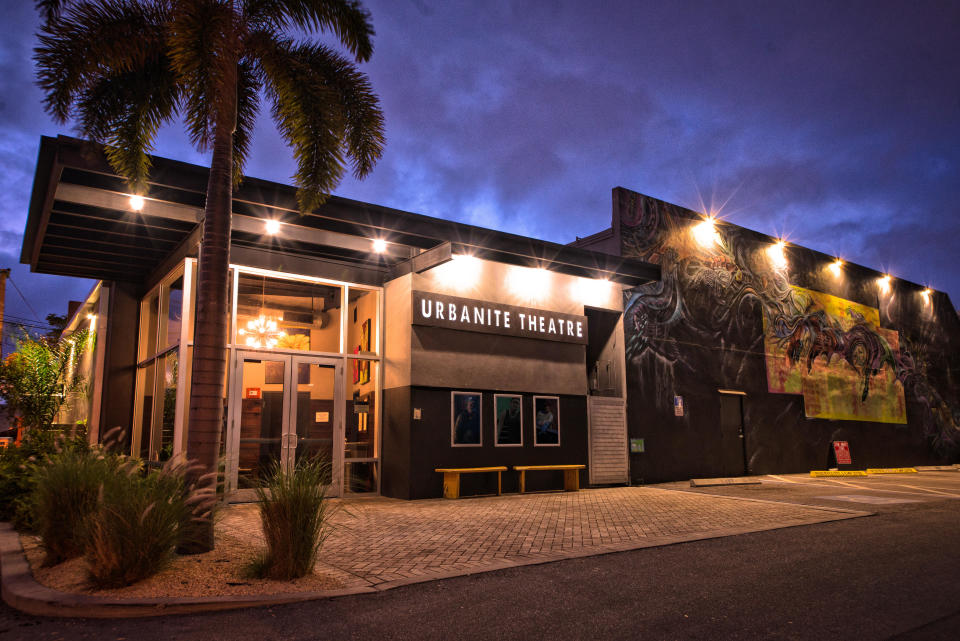 An evening view of the Urbanite Theatre in downtown Sarasota.