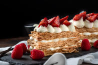 <p>Mille-feuille is a classic French dessert that isn’t typically known for being easy to execute. Its literal translation is “thousand sheets” — and any recipe that involves thousands of anything doesn’t sound like a walk in the park. Luckily, this <a href="https://www.delicious.com.au/recipes/cheats-mille-feuille/82397223-130c-47b3-aa52-5cca4dcf0d3e" rel="nofollow noopener" target="_blank" data-ylk="slk:“cheater’s” mille-feuille;elm:context_link;itc:0;sec:content-canvas" class="link ">“cheater’s” mille-feuille</a> is guaranteed to impress even the most discerning dinner guests, and no one ever has to know your secret: frozen puff pastry.</p> <p>To prepare this delicate dish, you just need a <a href="https://www.canadiantire.ca/en/pdp/wilton-gourmet-choice-large-cookie-sheet-17-25-in-x-11-5-in-0420544p.html?utm_source=Verizon&utm_medium=NativeContent&utm_campaign=10010695_22_CTS_JNJ_WINTER" rel="nofollow noopener" target="_blank" data-ylk="slk:large baking sheet;elm:context_link;itc:0;sec:content-canvas" class="link ">large baking sheet</a> and a <a href="https://www.canadiantire.ca/en/pdp/kitchenaid-ultra-power-5-speeds-hand-mixer-w-turbo-beater-empire-red-0430538p.html?utm_source=Verizon&utm_medium=NativeContent&utm_campaign=10010695_22_CTS_JNJ_WINTER" rel="nofollow noopener" target="_blank" data-ylk="slk:hand mixer;elm:context_link;itc:0;sec:content-canvas" class="link ">hand mixer</a>. Once your store-bought puff pastry is baked and golden brown, simply beat the cream and custard and assemble. Yes, it really is that easy.</p> 