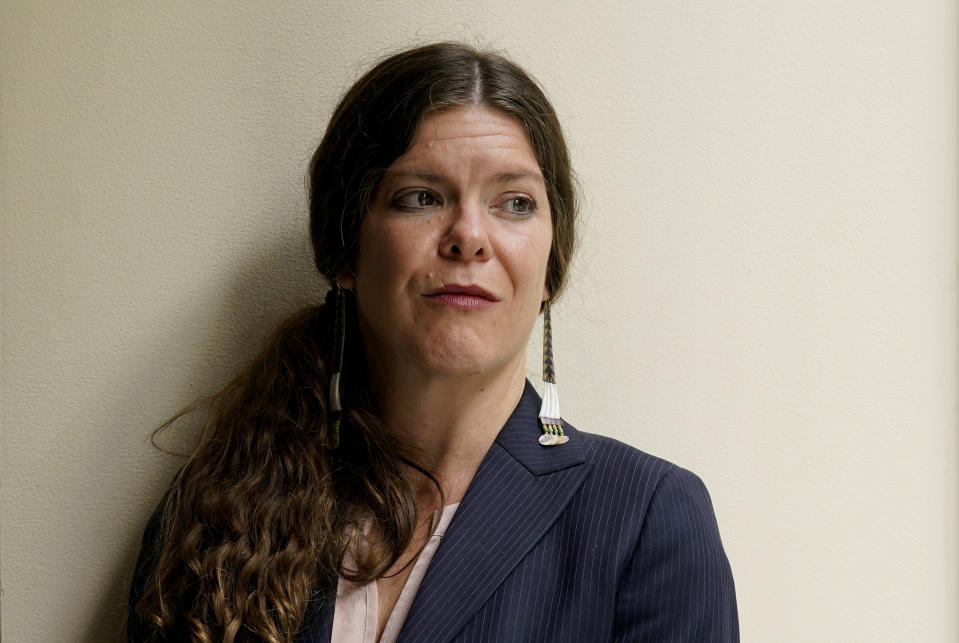 Attorney Mary Katherine Nagle, a citizen of the Cherokee Nation of Oklahoma, is seen during an interview with The Associated Press at the National Congress of American Indians' 79th Annual Convention and Market Place in Sacramento Calif., Nov. 2, 2022. The U.S. Supreme Court will hear arguments, Wednesday, Nov. 9 on the most significant challenge to the Indian Child Welfare Act since it passed in in 1978. (AP Photo/Rich Pedroncelli)