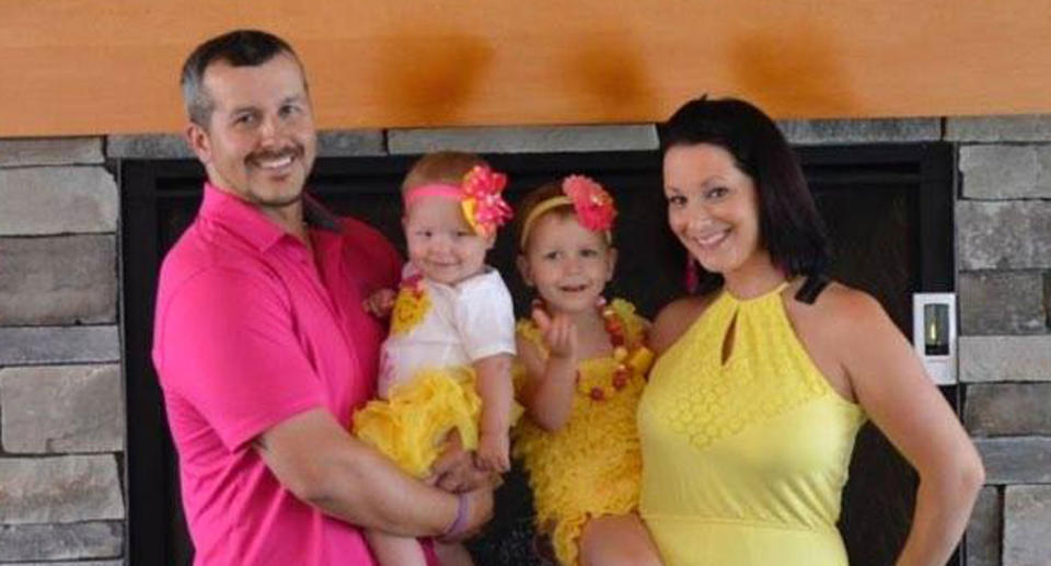 Christopher Watts pictured with wife Shannan and daughters Bella and Celeste.